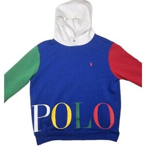 Mens Polo Ralph Lauren Pullover Hoodie Colorblock Large